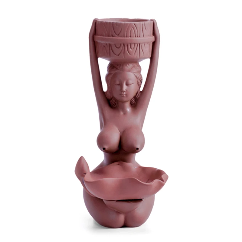 TOP!-Purple Clay Backflow Incense Burner Sandalwood Ceramic Censer Tea Decoration Home Decoration Incense Holder