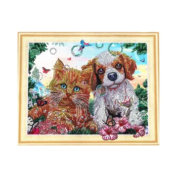 

special shaped Diamond Embroidery Cross Stitch Diamond Painting round Drill Mosaic Rhinestones Home Decor wall art dog and cat