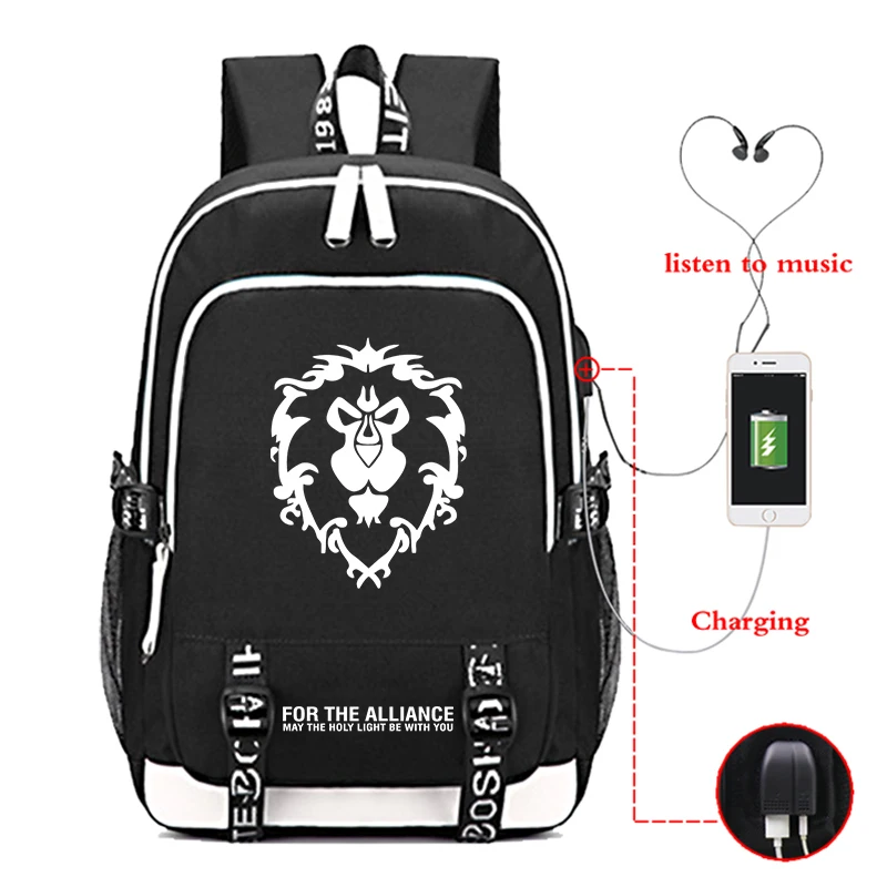 Высокое качество World of Warcraft Mochila модный usb рюкзак для зарядки красивый мужской и