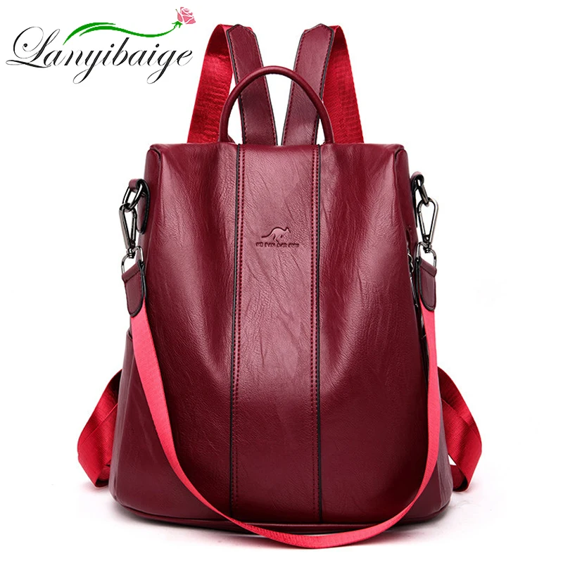 

2019 Women Leather Anti-theft Backpacks High Quality Vintage Female Shoulder Bag Sac A Dos School Bags for Girls Bagpack Ladies