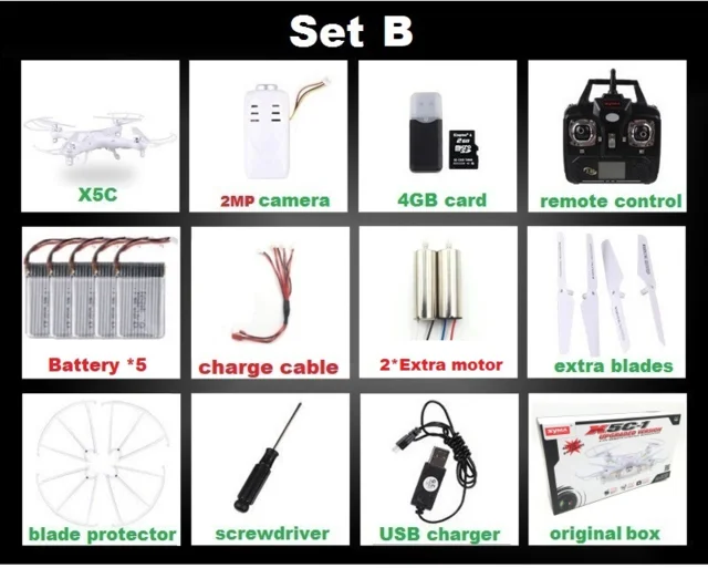 SetB X5C 2MP 5B 2M B SYMA X5C(обновление версии) Дрон Квадрокоптер с дистанционным управлением 6-Axis Дистанционное Управление вертолет Дрон с 2MP HD Камера или X5 дрона с дистанционным управлением без Камера - Цвет: SetB X5C 2MP 5B 2M B