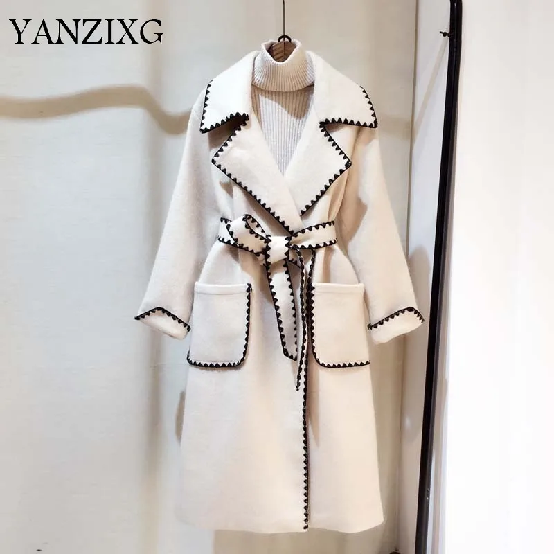 

2019 Autumn And Winter New Casual Fashion Women Jacket Loose Plus Solid Color Wavy Side With Wool Coat Z531