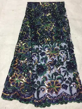 

5 yards/lot high quality nigerian french lace embroidered tulle lace fabric for wedding dress,2019 Green African lace fabric