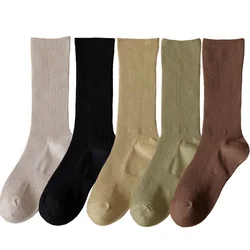 5 Piars/ Lot Women Socks Fashion New Solid Color Retro 95% Cotton Long Socks Female Brief Socks Ladies High Quality Stockings