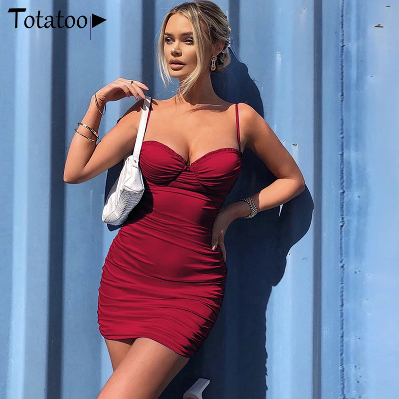 Totatoop Lace Up V Neck Ruched Bodycon Mini Dress Women 2020 Summer Hollow Out Ruffles Sundress Beachwear Vestidos