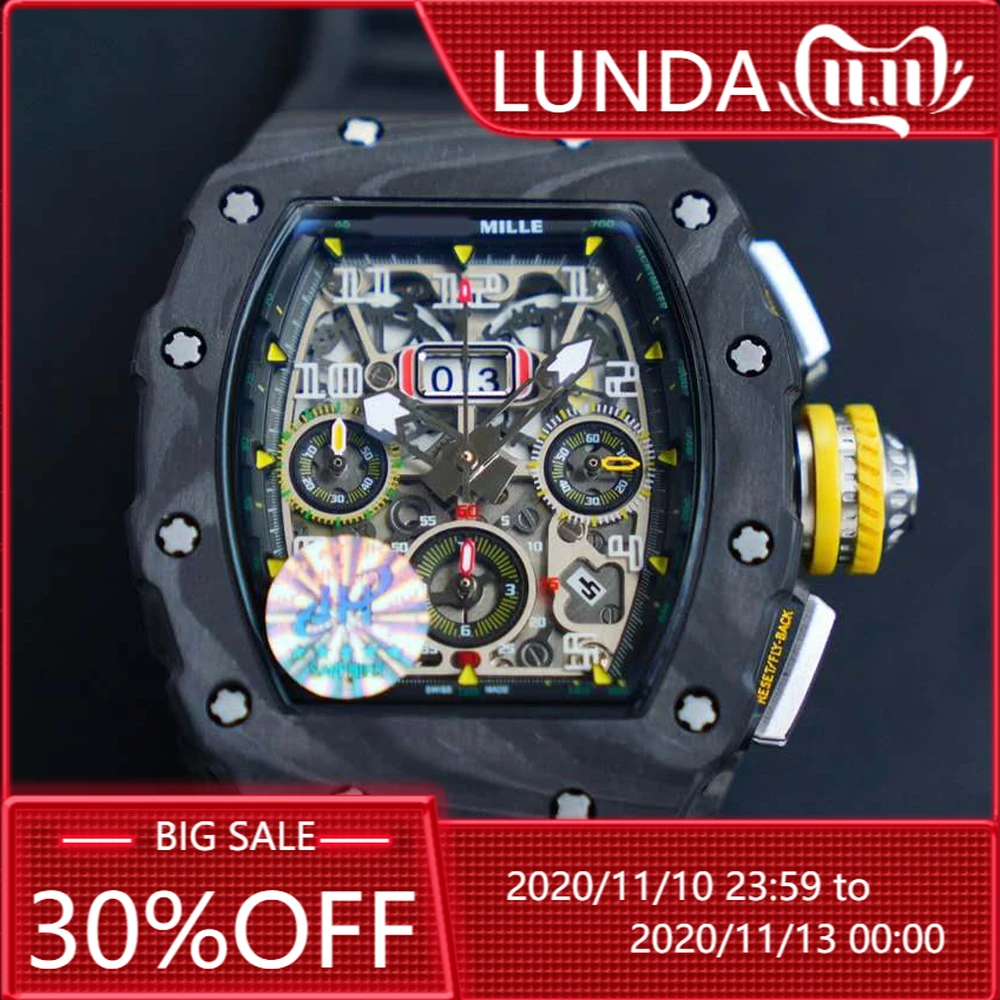 Richard Design Limitde Edition Automatic Mechanical Watch Mens Watch RM11-03 Top Luxury Brand Wristwatch Chronograph afbeelding