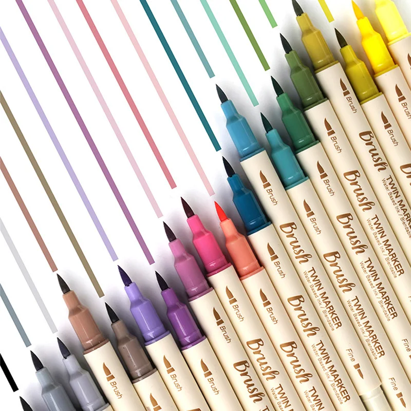 Marker Pens Color Marker Pens 3 Pcs/lot Dual Fine Tip Brush Marker Pens