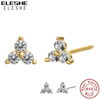 

ELESHE 100% Pure 925 Sterling Silver Mini Lotus Stud Earrings Pave Crystal CZ 14K Gold Plated Wedding Earrings for Women Jewelry