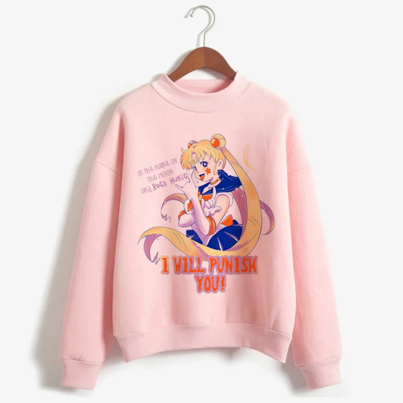 P1851E-pink Сейлор Мун каваи Харадзюку толстовки для женщин Ullzang милый кот Аниме Забавный мультфильм свитшоты Usagi 90s Эстетическая толстовка женская - Цвет: P1851E-pink