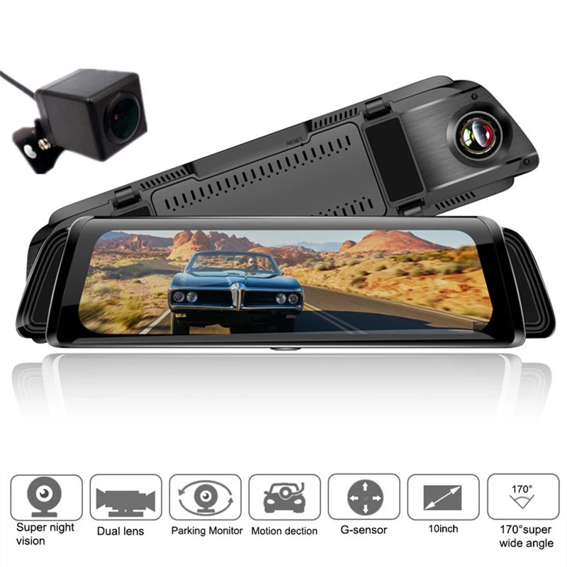 

10 Inch Dual Lens Car DVR Full HD 1080P Touch Screen Rearview Camera Digital Video Recorder Auto Registrator Dvrs Dash Cam