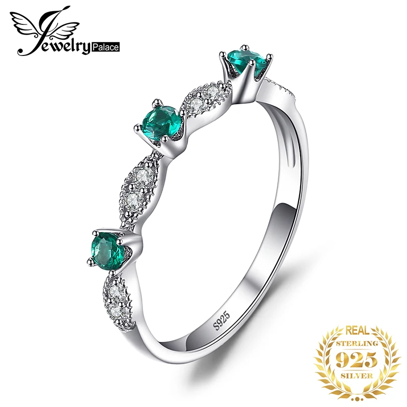 Jewelrypalace 3 Камни КРУГЛЫЙ создания Изумрудный Обручение Свадебные Кольца для Для женщин из натуральной 925 стерлингового серебра Красивые ювелирные изделия