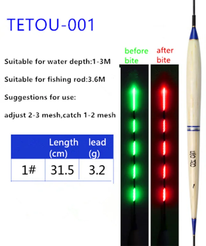 TETOU-001 1pcs Умный поплавок для рыбалки, сигнализатор укуса, светодиодный светильник, автоматическое изменение цвета, ночная электронная сменная люминесцентная приманка, новинка, Прямая поставка - Цвет: TETOU-001 1pcs