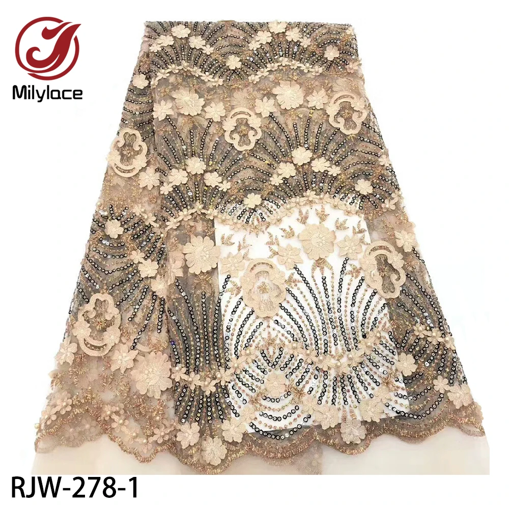 Tulle Lace Fabric with Stone for Wedding French Nigerian Flowers Embroidered Net Fabrics 5 Yards Per Lot RJW-278 | Дом и сад