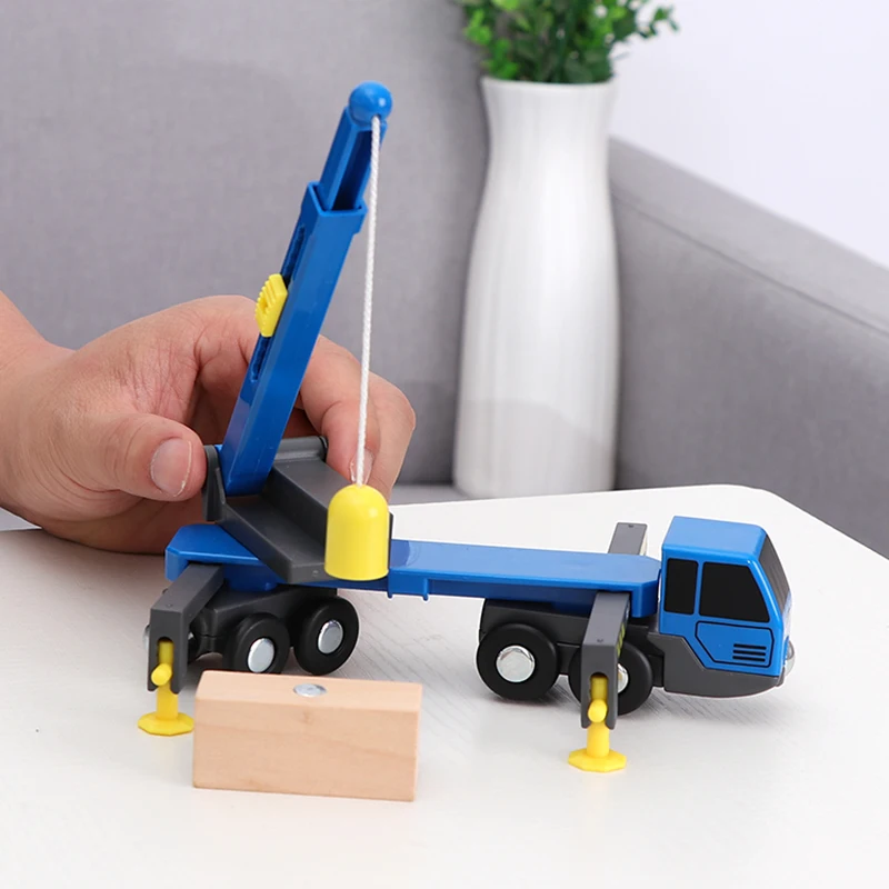 

Wooden Train Track Simulation Large Crane Engineering Car Toy Boy Children Trolley Trolley Wooden Inertial Rail Car Toys for Kid