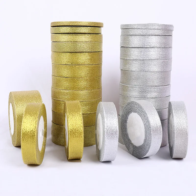 6MM-50MM 25yards/Roll Gold/Silver Silk Satin Ribbon For Handmade Bow Craft Wedding Christmas Decoration DIY Card Gift Wrapping