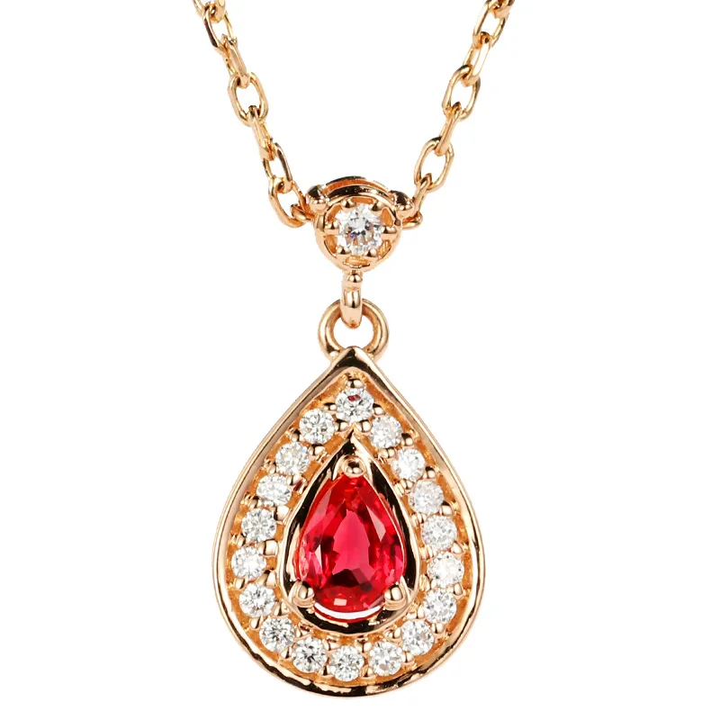 Rose Gold BAIHE Solid 18K желтого золота(AU750) Сертифицированный 0.12ct натуральный рубин женские свадебные модные ювелирные изделия Подарочные ожерелья - Цвет камня: Rose Gold