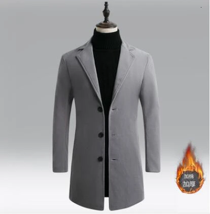 light grey Мужская приталенная хлопковая стеганая одежда, шерстяные зимние куртки, кашемировые парки, Длинная ветровка, Тренч, пальто, большой размер M-5XL - Color: light grey