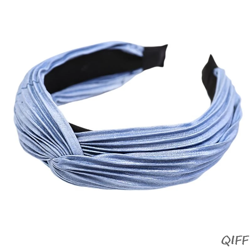 Japanese Women Plain Solid Color Headband Wrinkled Pleated Thick Wide Hair Hoop Criss Cross Knotted Center Wash Face Headpiece - Цвет: BL