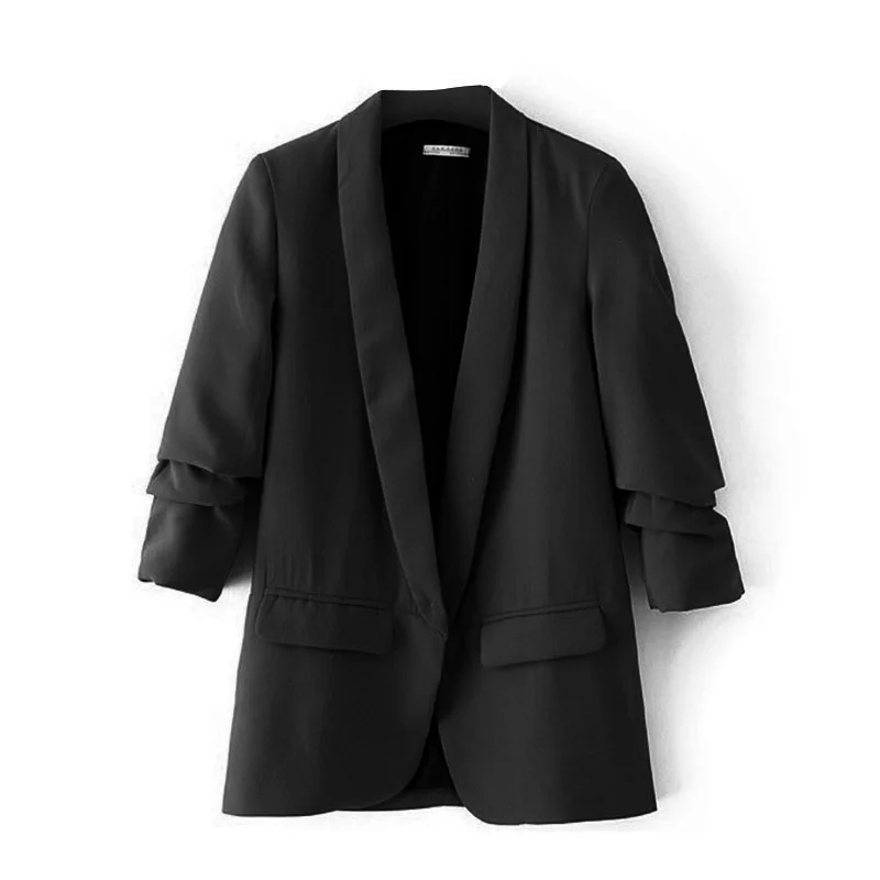 Ladies Blazer Long Sleeve Suit jacket Female Feminine Blazer Femme Black Coat With Pocket Autumn Women OL Office Clothing - Цвет: B