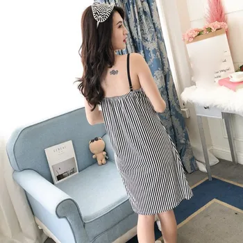 

Summer Women Sexy Sleepwear Straps With Chest Pad Underwear Stripes Print Nightdress Underwear S1 Attractive