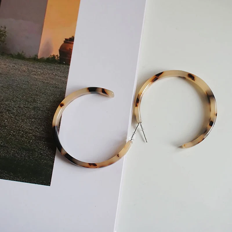 INKDEW, ацетат, акрил, серьги-кольца для женщин, Леопардовый принт, смола, геометрические, круглые, большие, с, серьги-кольца, модное ювелирное изделие - Окраска металла: Big Size