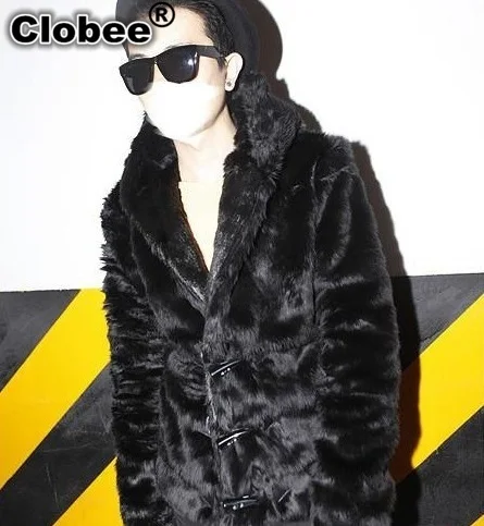 Cloth 2020 Autumn Winter Faux Fur Coat Long Sleeve Hooded Couple Top Outfits Horn Button Black Leather Jacket X659 | Мужская одежда