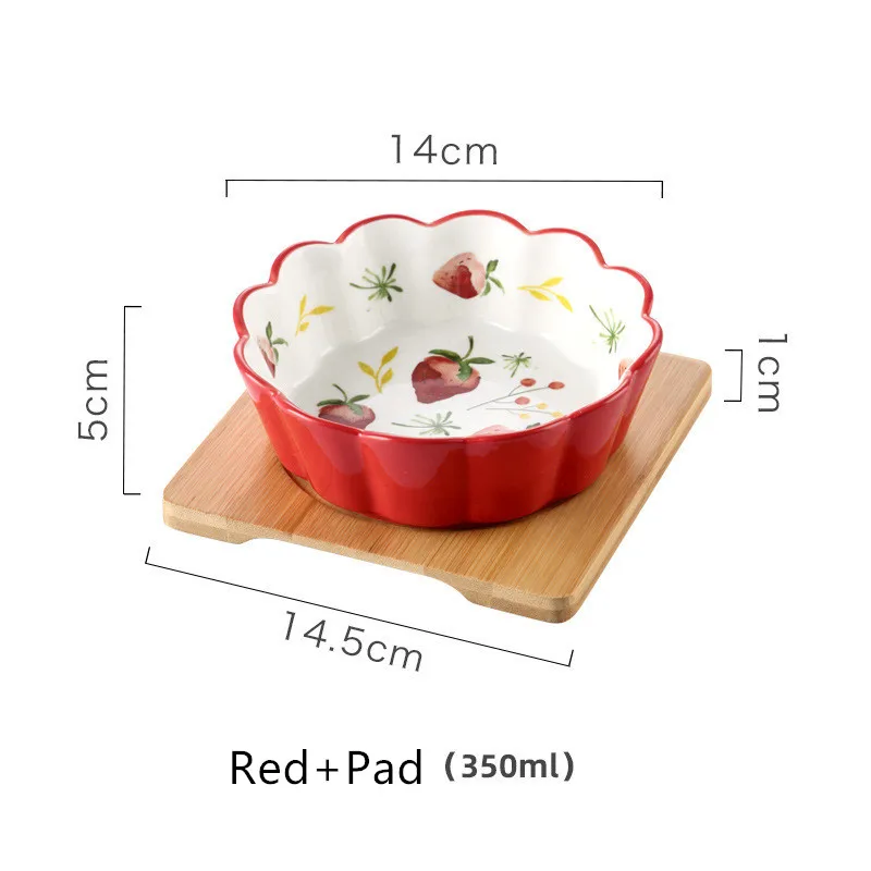 Red with Pad 350 мл креативная керамическая миска в форме цветка для измельчения, скандинавские подглазурные Цветочные фарфоровые миски для салата с фруктами, посуда для кормления детей - Цвет: Red with Pad