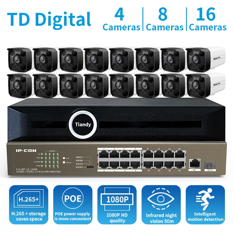 GLVISION H.265 16CH 2MP HD POE NVR наборы наружных ip-камер CCTV система видеонаблюдения P2P