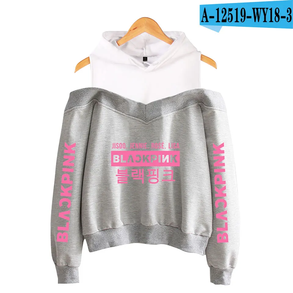 Сексуальные модные черные розовые толстовки женские Kpop толстовки с принтом Blackpink женские толстовки без бретелек хип-хоп толстовка - Цвет: gray