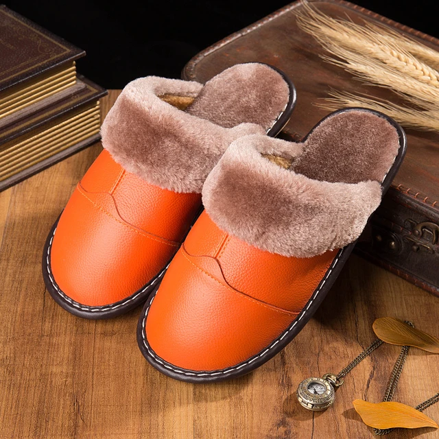 Zapatillas de cuero para hombre, zapatos cálidos de invierno