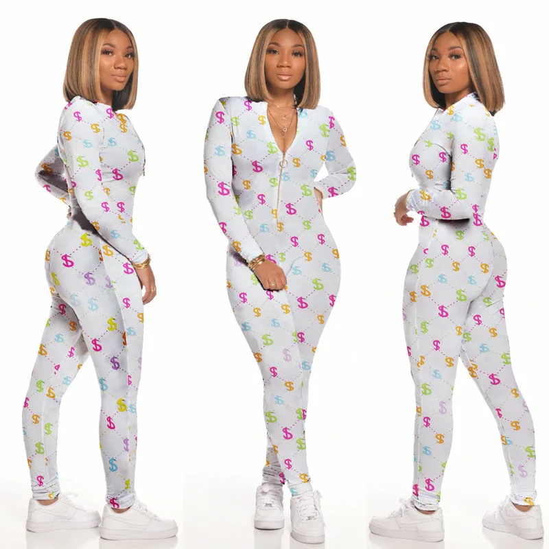 Leopard Butterfly Print Rompers Womens Jumpsuit Summer Clothes 2020 Zipper Up Deep V Neck Long Sleeve Bandage Club Party Outfit