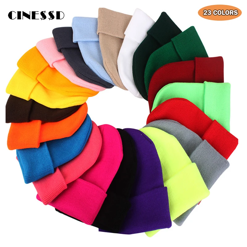 Вязаные шапки-бини однотонные зимние теплые лыжные шапки для мужчин и женщин