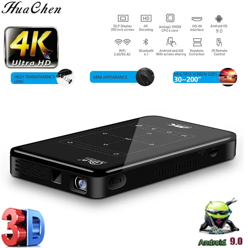 

P09II MINI Proyector Android 9,0 WIFI 5000mAH batería BT4.2 portátil 3D Proyector soporte 4K 1080P HDMI Proyector Beamer
