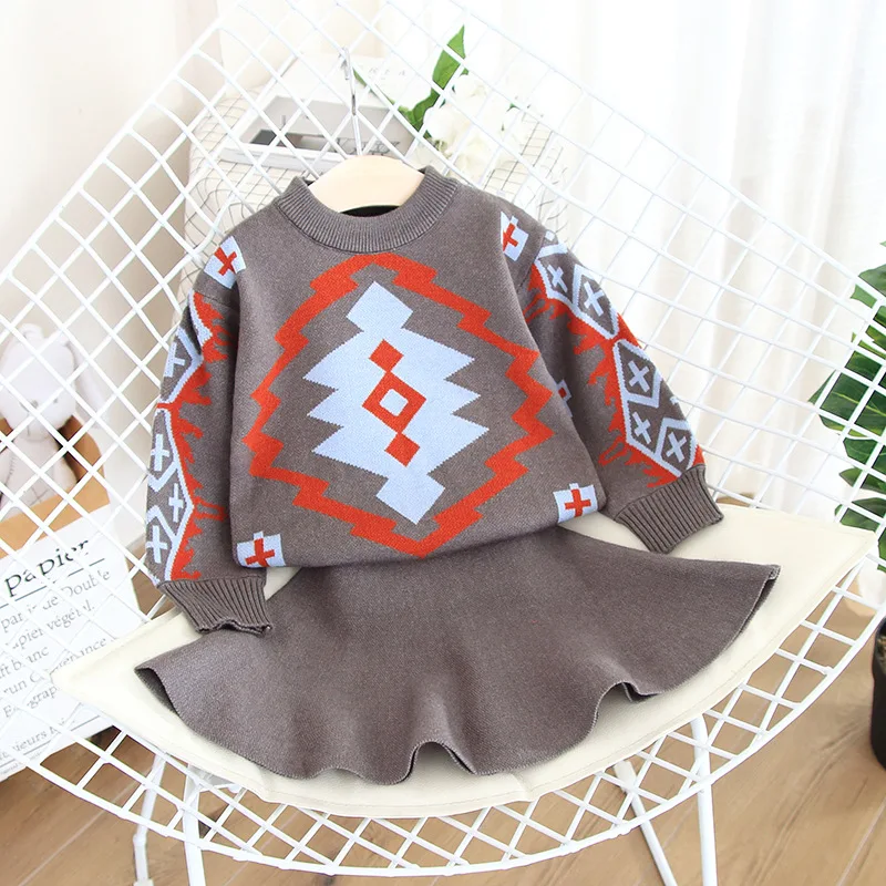 kids Sweater suits Autumn winter girls sweater and skirt 2 pcs sets fashion high-grade children clothing sets