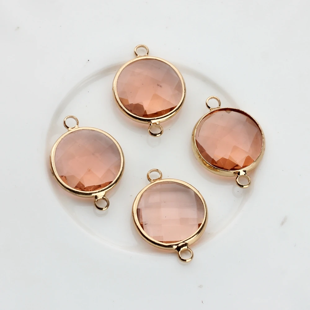 Crystal Glass Edging Facet Round Geometric Charms Connector 16mm10pcs/lot For DIY Women Bracelet Necklace Earrings Accessories