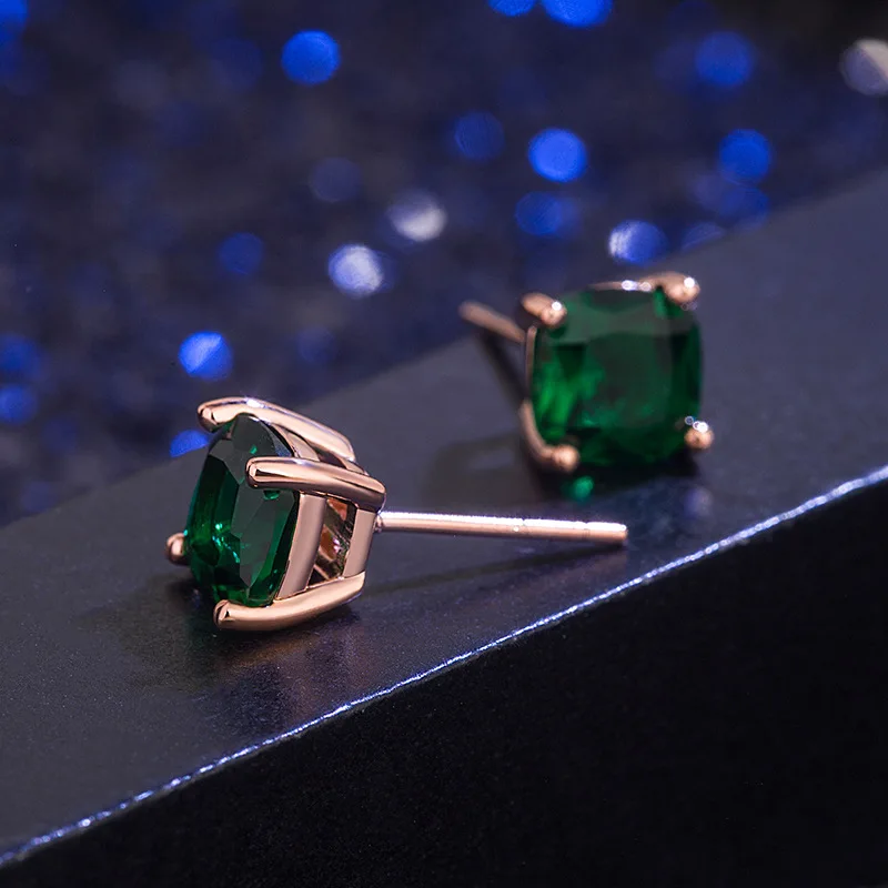 Trendy Earrings 925 Silver Jewelry 7*7mm Emerald Gemstone Retro