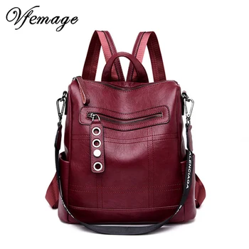 

Vfemage Designer Women Backpack Leather Female Backpack School Bags for Teenager Girls Travel Backbag Retro Bagpack Sac A Dos