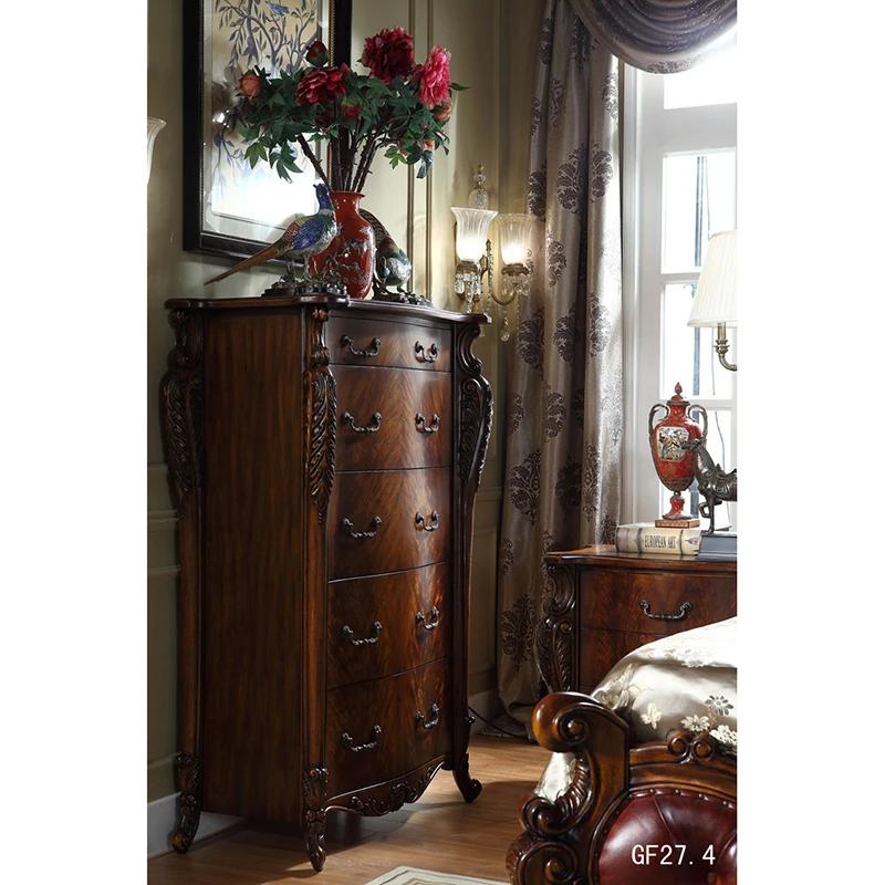 Drawer chest Мебель для спальни в американском стиле, очень роскошная деревянная кровать из натуральной кожи и элегантный прикроватный столик GF27 - Цвет: Drawer chest