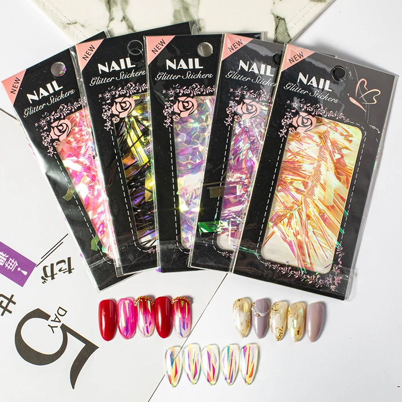 7 г/кор. голографические наклейки для ногтей Аврора целлофан украшения 12 цветов