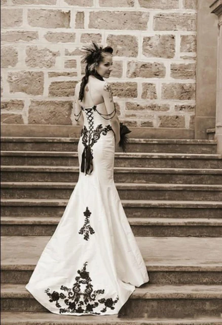 Vestido de novia gótico Vintage, y negro, escote corazón, sin mangas, Apliques de encaje, corsé, vestidos de novia _ - AliExpress Mobile
