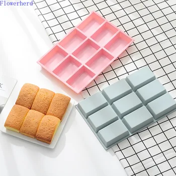 

Brownie Cake Mold Baking Rectangular Non-stick Platinum Silicone Bread Mold 9 Holes Handmade Soap Mold Fondant Tools Baking Mold