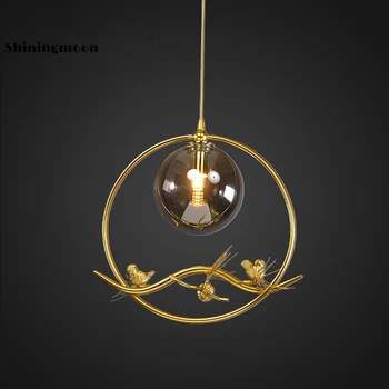 

Nordic Gold Bird Pendant Lights Round Glass Hanging Lights Kitchen Lighting Hanging Lamp Bedroom Decor Luminaria Light Fixtures