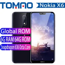 Global ROM Nokia X6 6GB 64GB 5.8 inch 18:9 FHD Snapdragon 636 Octa Core 3060mAh 16.0MP+5.0MP Camera Fingerprint ID Mobile Phone