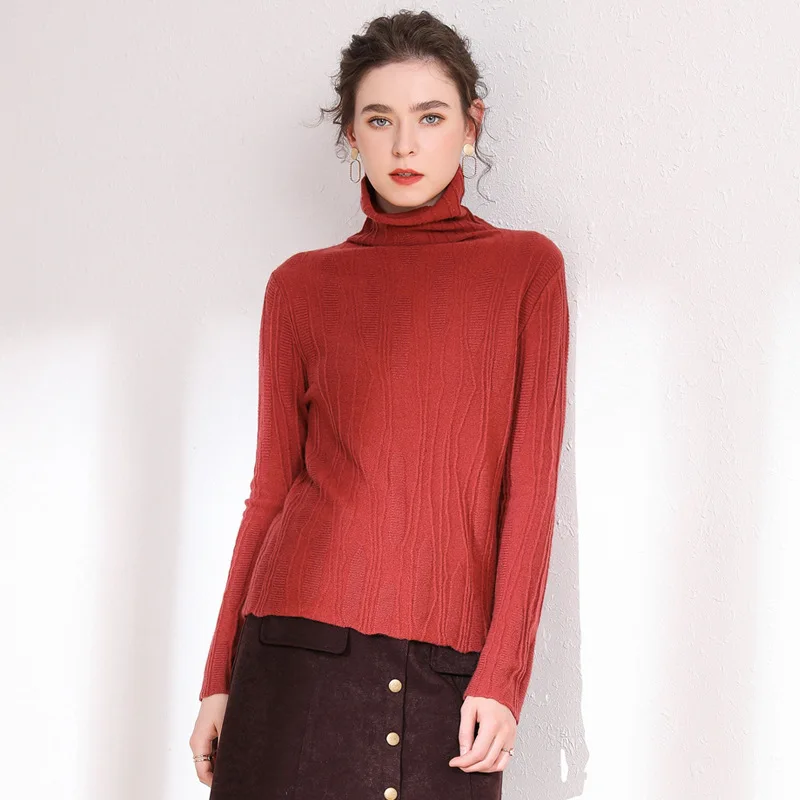 New Style Slim Fit Cashmere Sweater WOMEN'S Woollen Sweater Long-Sleeve Pullover Base Shirt Short Piles Collar Sweater - Цвет: Cinnabar Red
