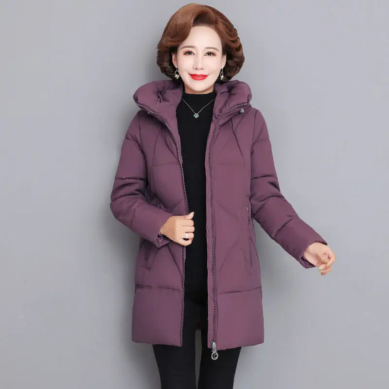 Hooded Thick Down Jacket Female 2025 New Middle Aged Mother Cotton Winter Coat Grandmother Wear Plus Size Long Parka Women 6XL