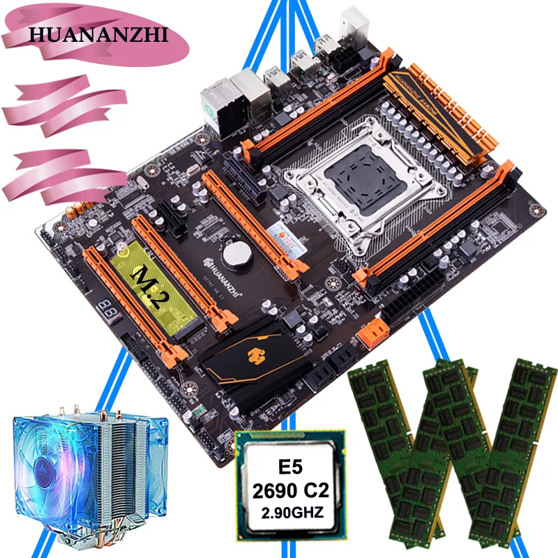 Материнская плата HUANANZHI deluxe X79 LGA2011 с M.2 слотом NVMe ЦП Xeon E5 2690 C2 2 9 ГГц кулером ОЗУ 32 Гб