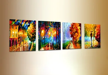 

Modern 100% Hand Painted Knife Canvas Painting Landscape 4 Piece Panel Landscape Wall Art Living Room Wall Decor Home Decoration