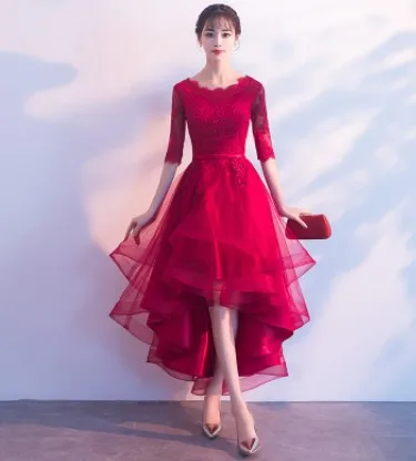 Новинка года; кружевное платье с круглым вырезом; изящное длинное милое платье принцессы с цветочным рисунком; Короткие вечерние платья - Цвет: Красный
