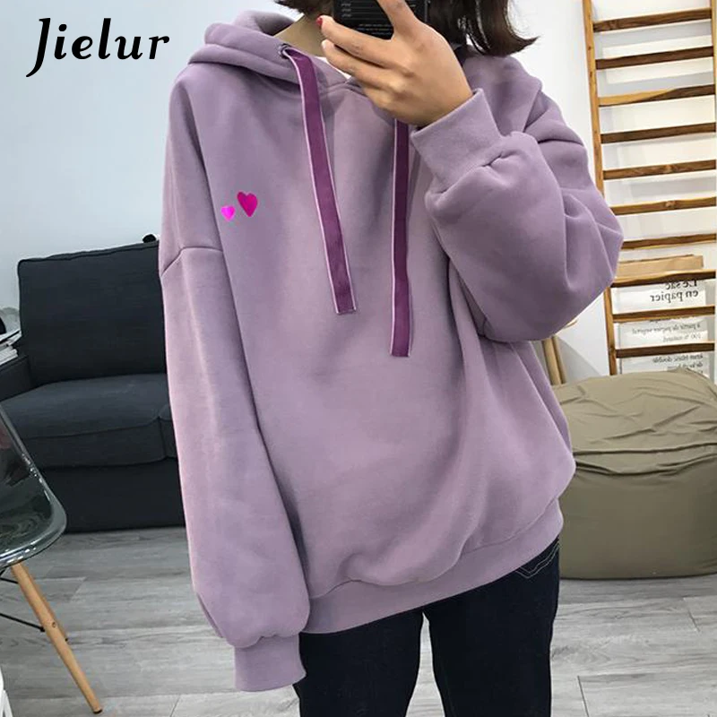  Jielur Heart Embroidery Women's Sweatshirt Hooded Winter Loose Kpop White Hoodies Female Fashion Ca