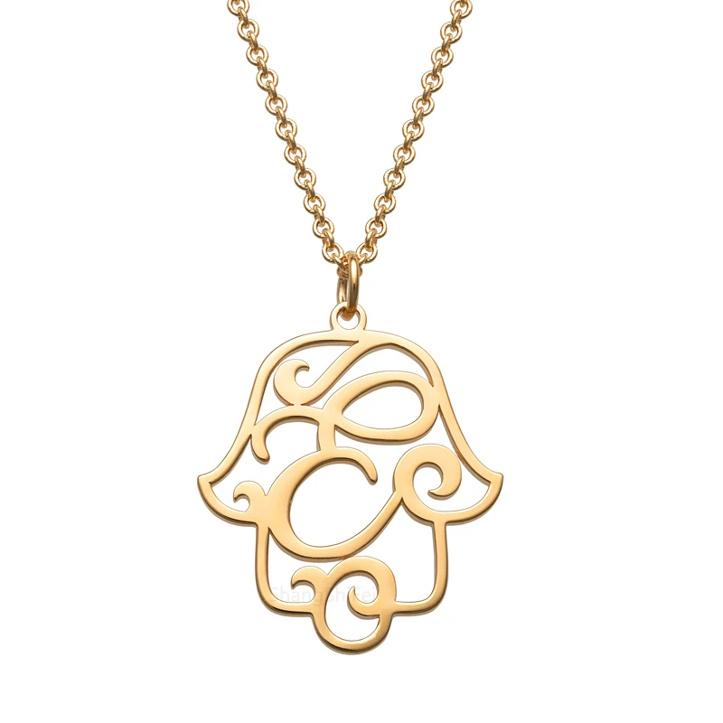 

Customized Stainless Steel Name Necklace Personalized Alphabet Necklace Sideways First Hamsa Pendant NecklaceFSN0034